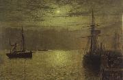 Atkinson Grimshaw Lights in the Harbour Sweden oil painting artist